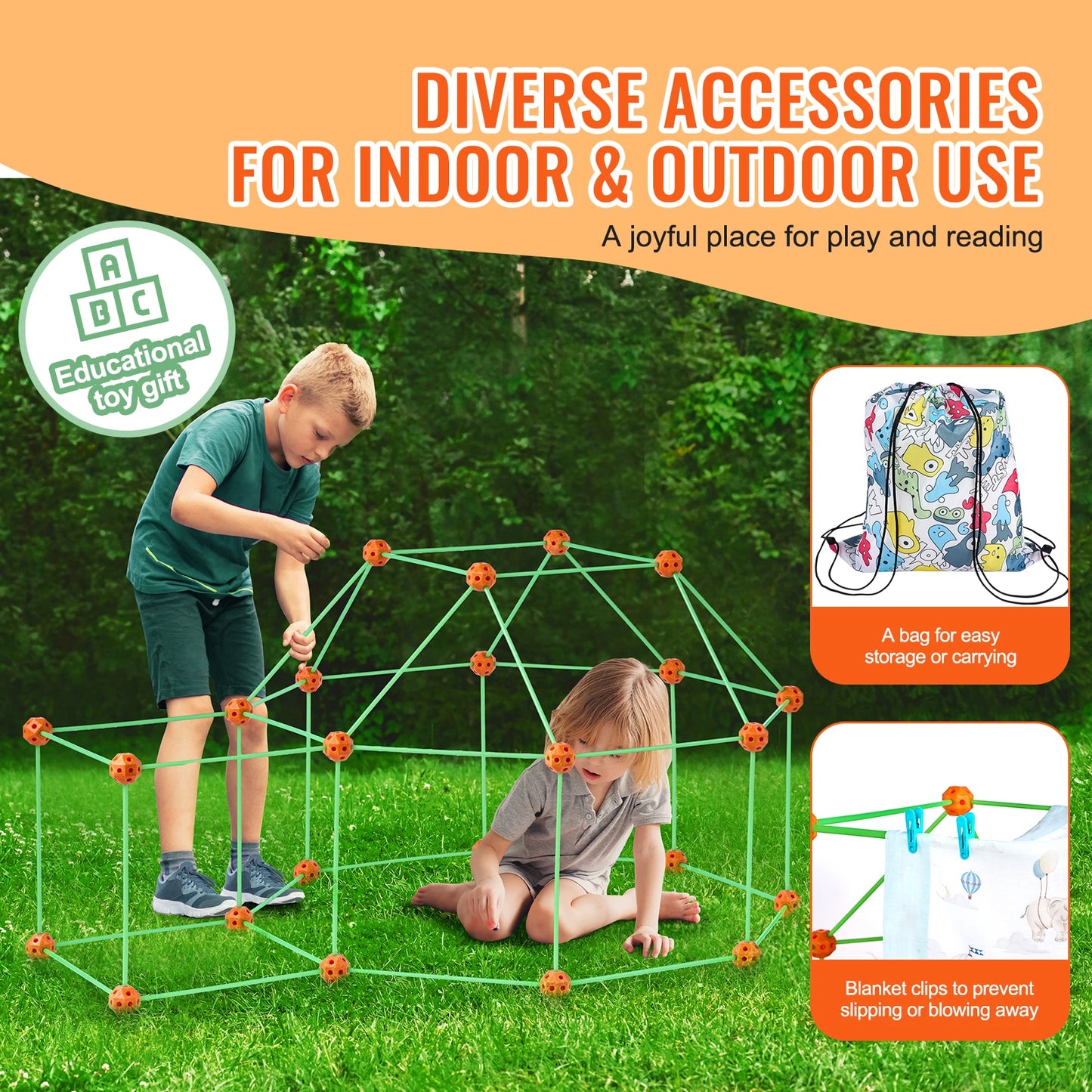 SucceBuy Fort Building Kit With Rods And Balls For Kids