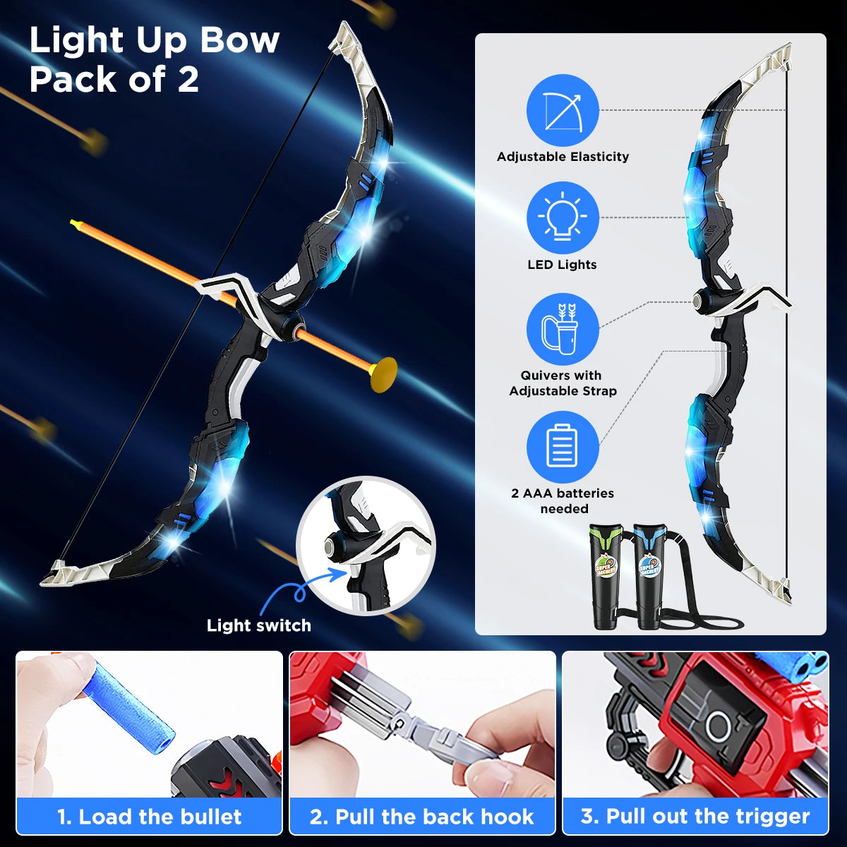 VATOS 2X Bow Arrow Gun Toy For Kids Archery Target Game