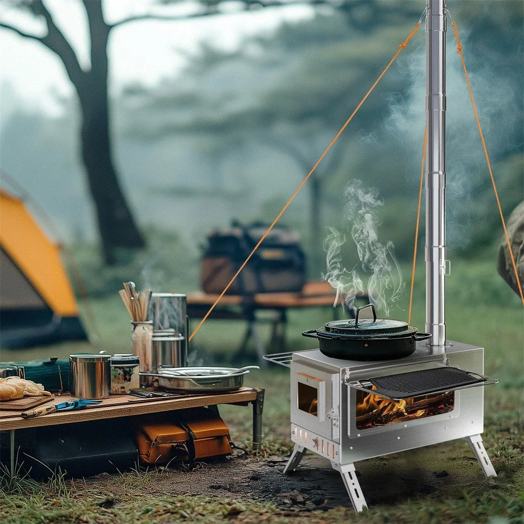 Portable Wood Burning Stove With 6 Stainless Chimney Pipes