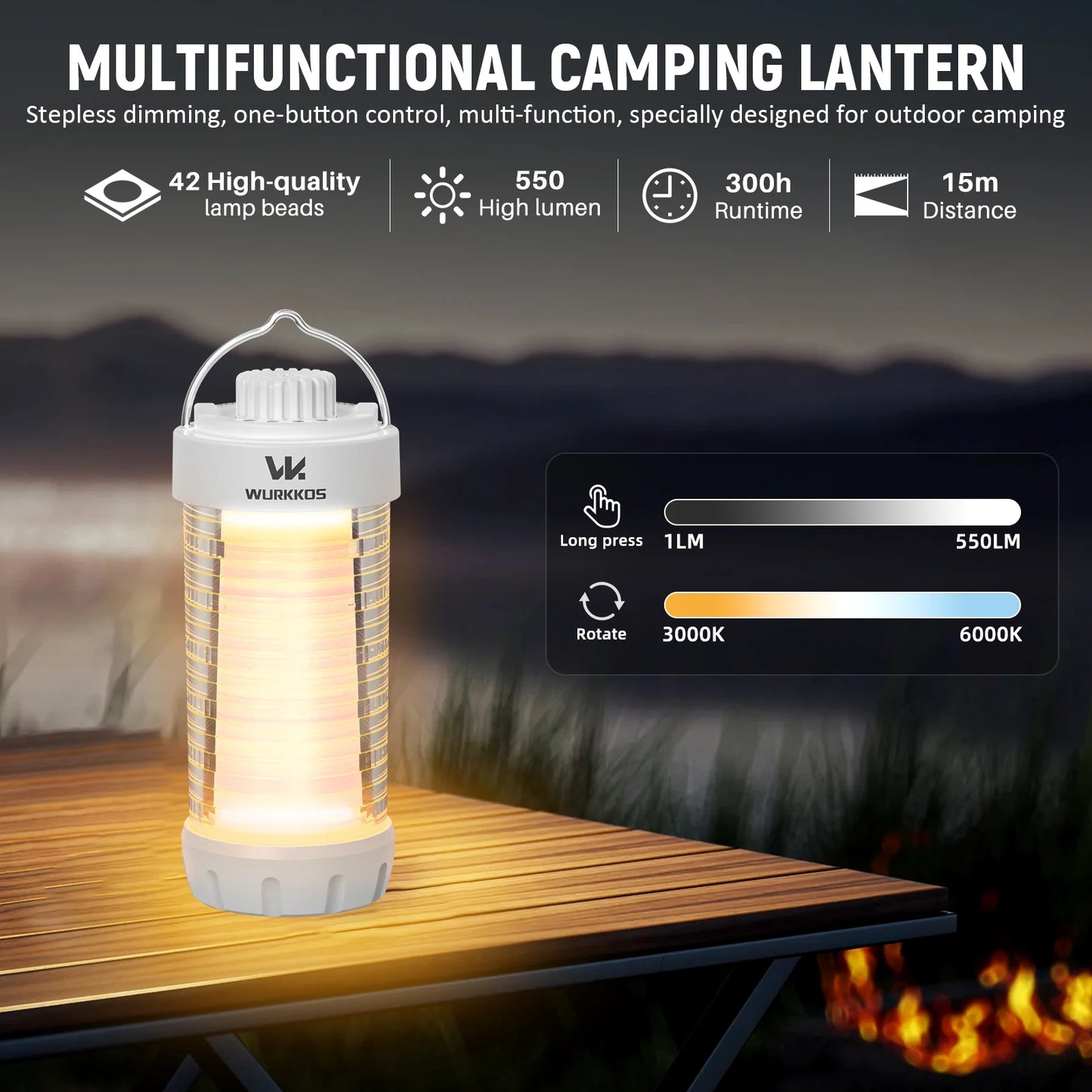 Wurkkos Cl01 550lm Waterproof Rechargeable Led Camping Lantern