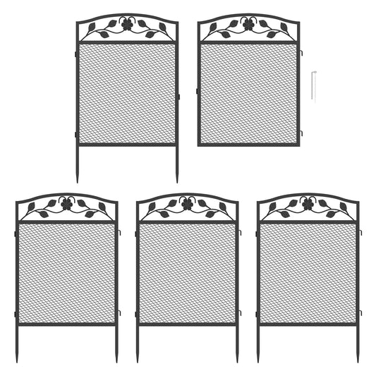 Set Of Five Iron Garden Fence Panels For Lawn Border