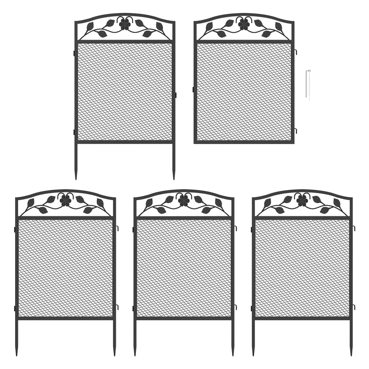 5pc Iron Garden Fence Panels Outdoor Metal Lawn Border