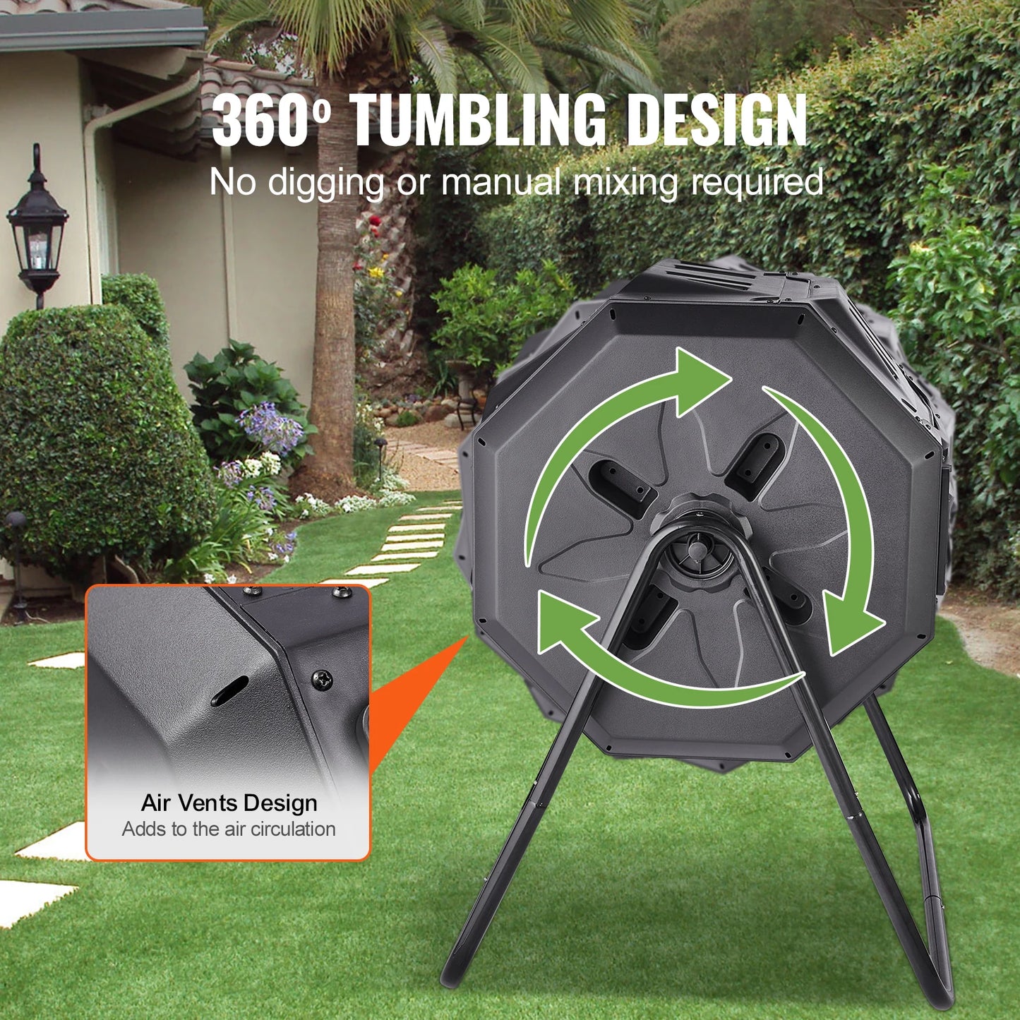 SucceBuy Dual Chamber Tumbling Compost Bin For Garden