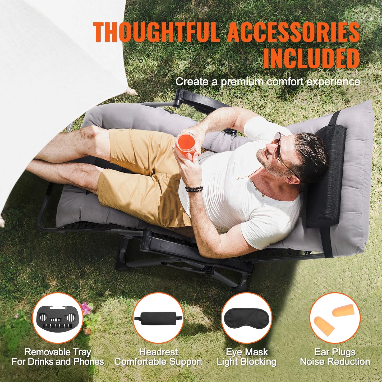 SucceBuy Adjustable Zero Gravity Chair With Footrest And Cup Holder