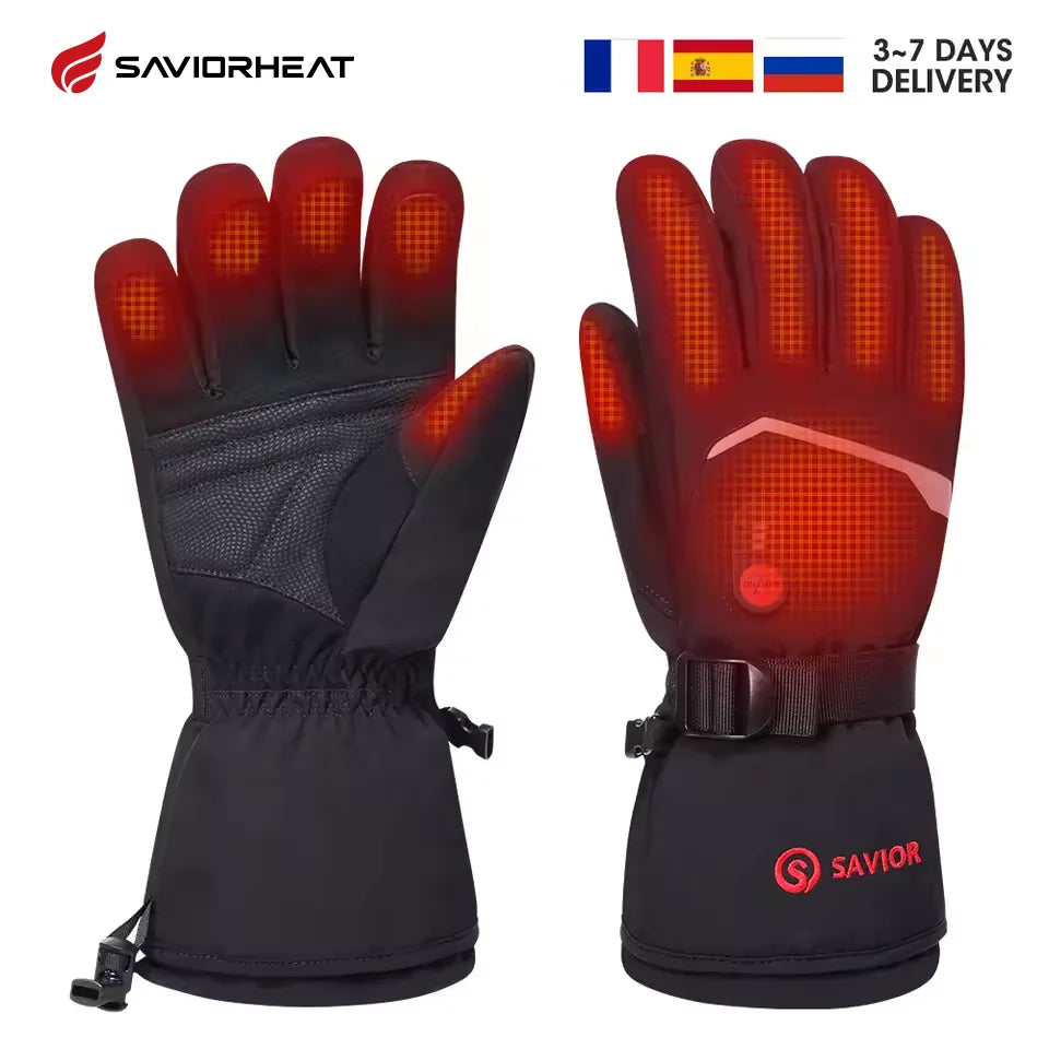 SAVIOR Heated Gloves 7.4V Electric Rechargeable Heated Gloves Waterproof Skiing Cycling Hiking Winter Warm Gloves Heated