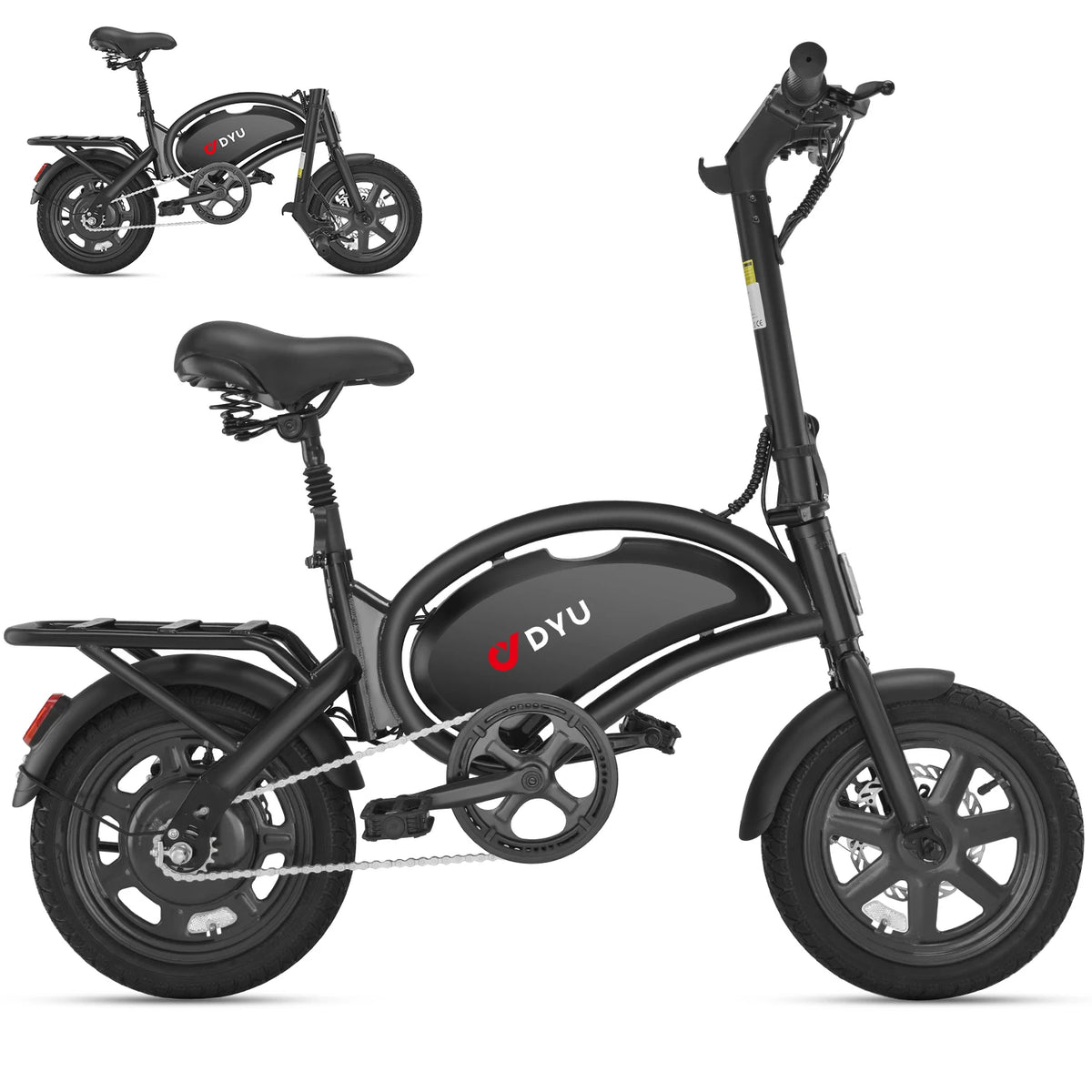 DYU D3F 14 inch Folding Electric Bike Peak 500W Motor 280.8WH Battery Electric Bicycle,20mph City E-bike
