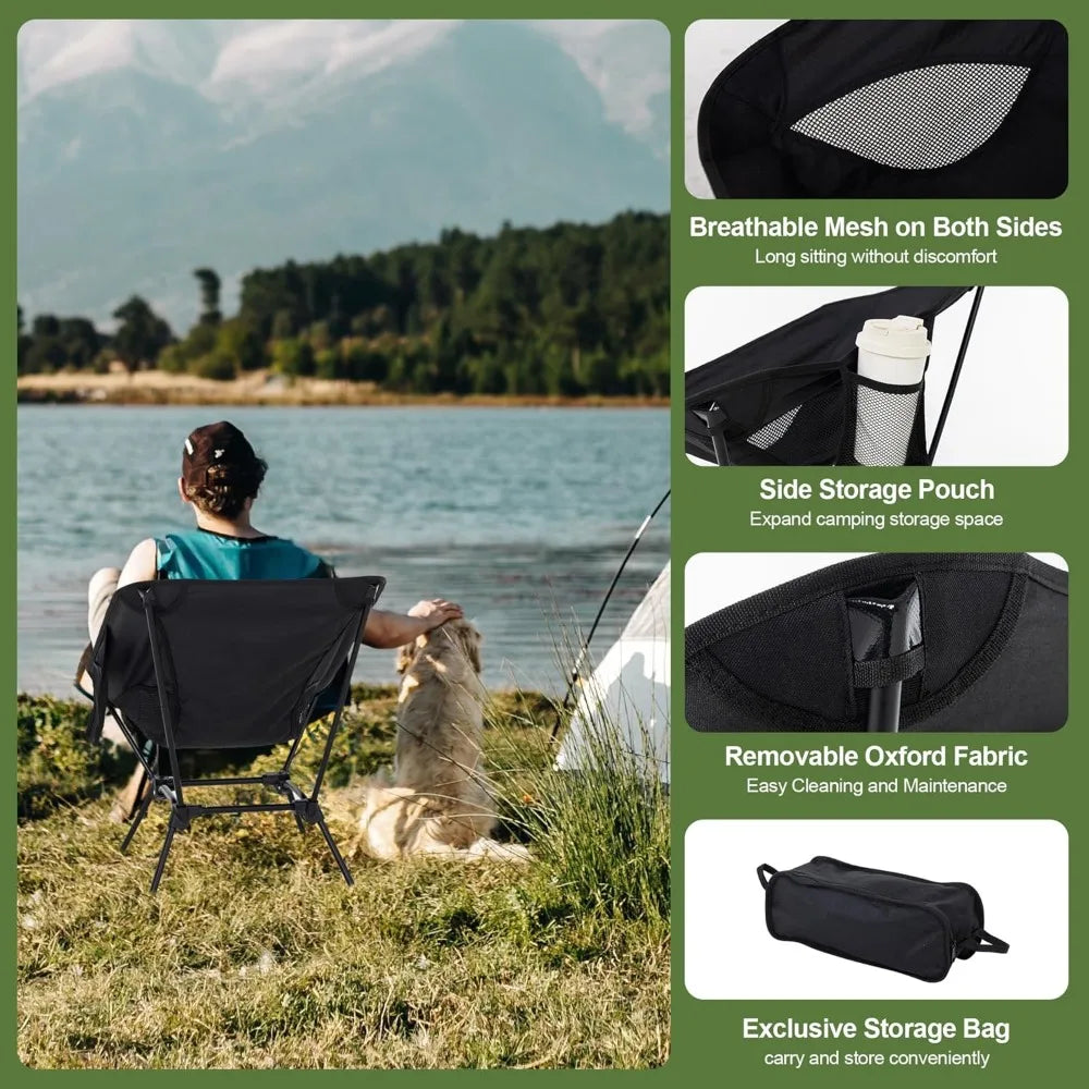 Portable Lightweight Foldable Camping Chair for Adults with Breathable Mesh and Storage Pocket