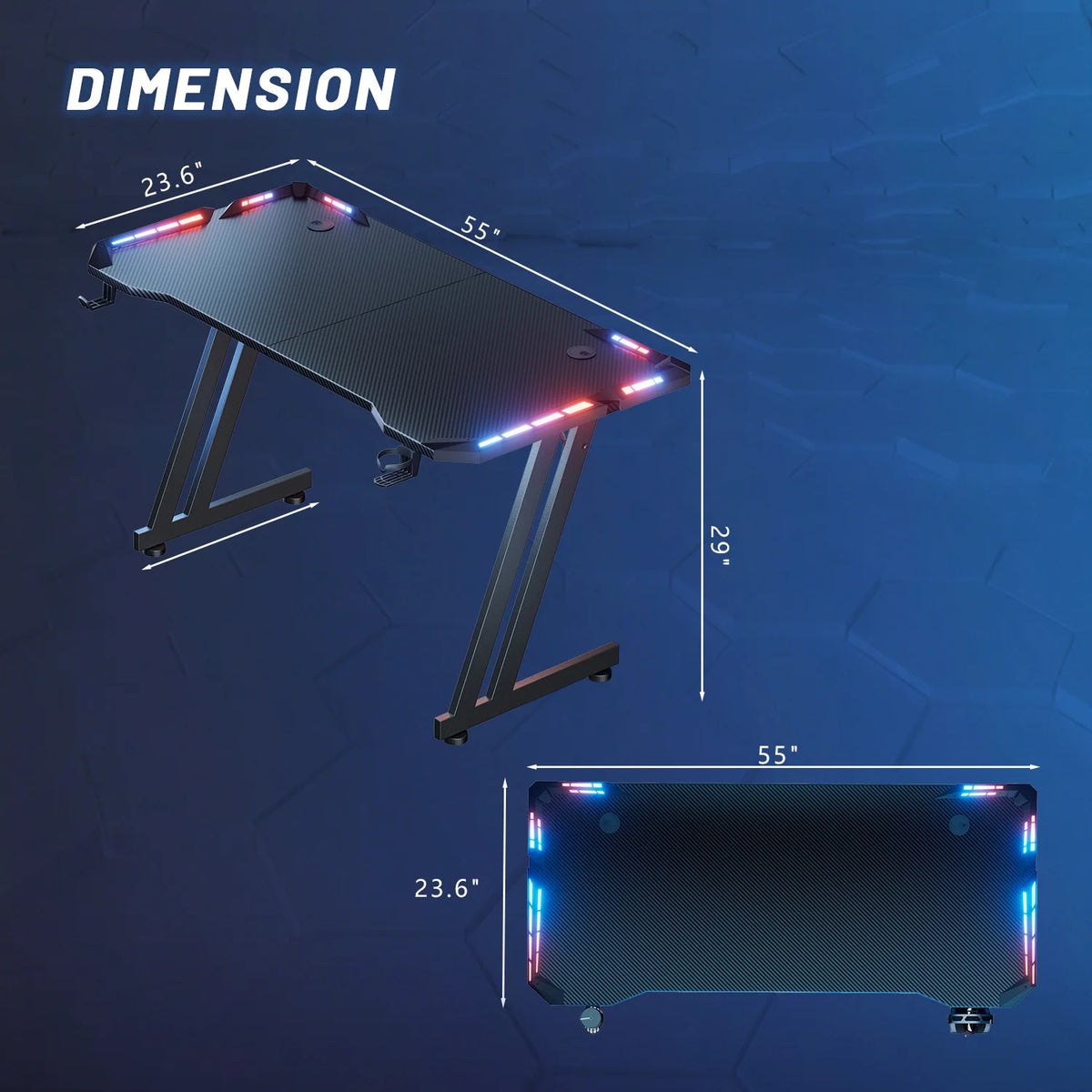FRODROVIA Ergonomic Gaming Desk With LED Lights And Cup Holder