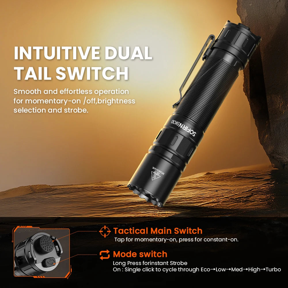 Sofirn Sk30 Tactical Flashlight 3000 Lumen USB C Rechargeable Torch