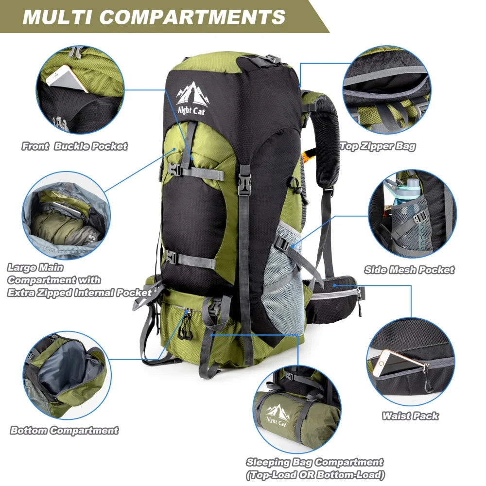 Night Cat Waterproof Hiking Backpack For Camping And Travel
