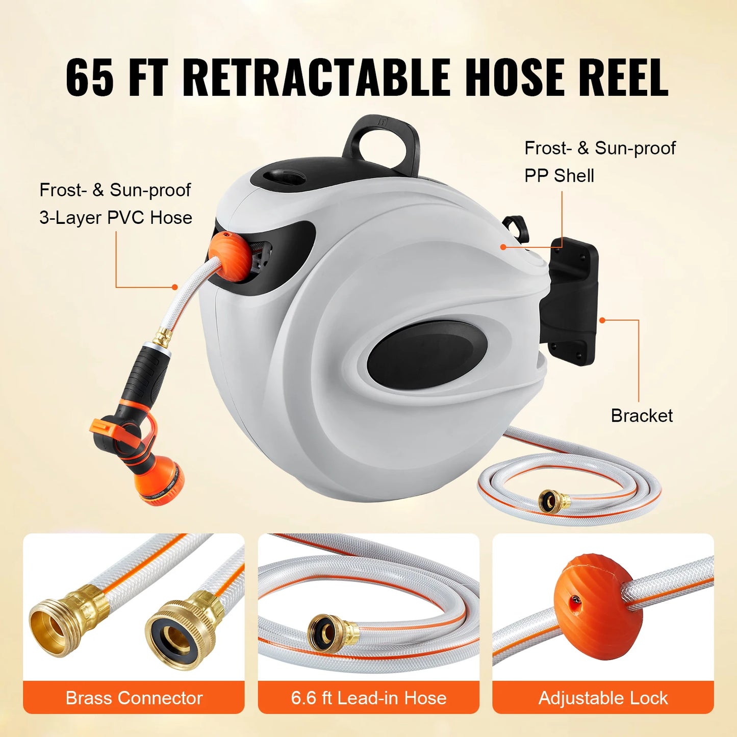 SucceBuy Retractable Hose Reel Wall Mount With Nine Pattern Nozzle