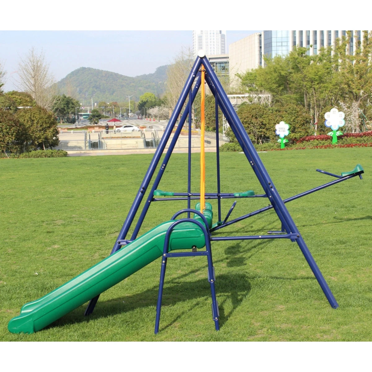 Backyard Swing Set With Seesaw, Slide, Belt Swing And Glider