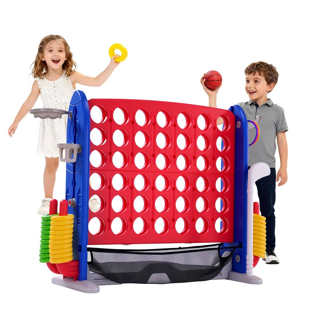 Versatile Outdoor Giant Connect Game Set Basketball Hoop Ring Toss
