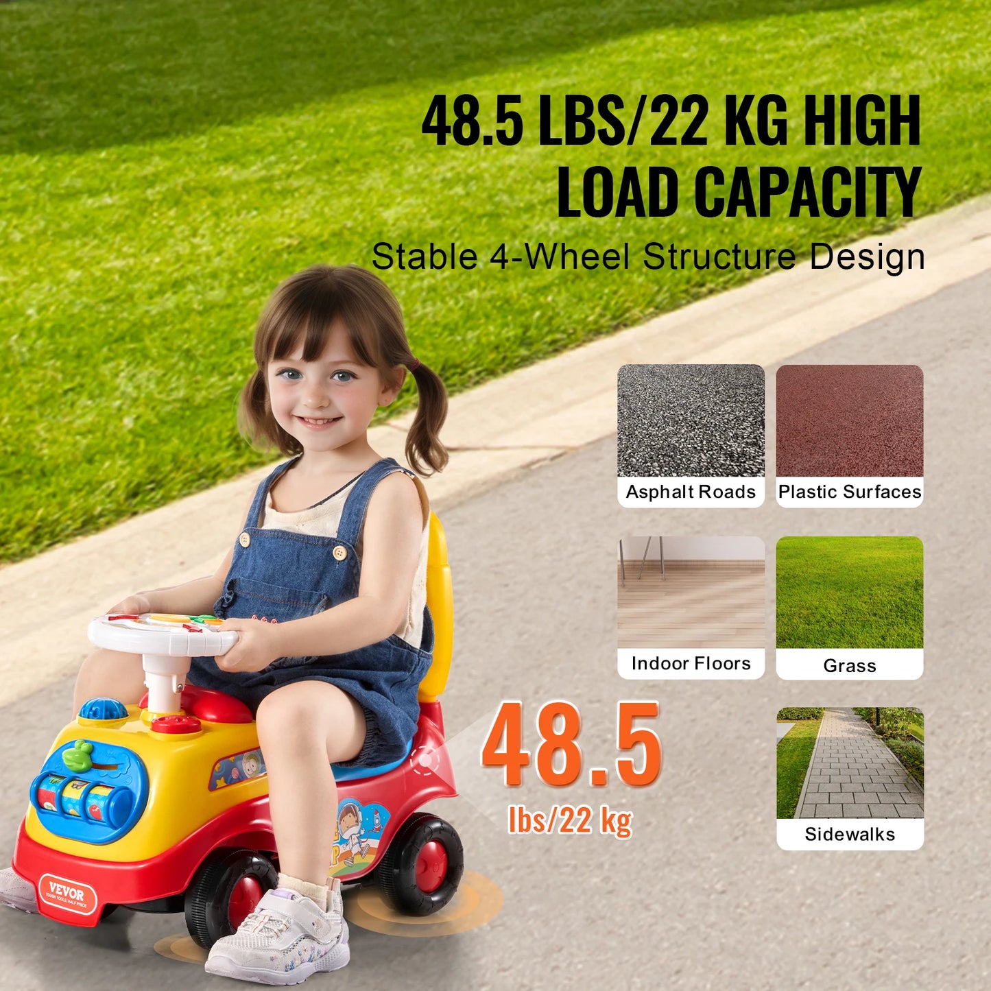 SucceBuy Push Ride On Car With Music And Steering Wheel