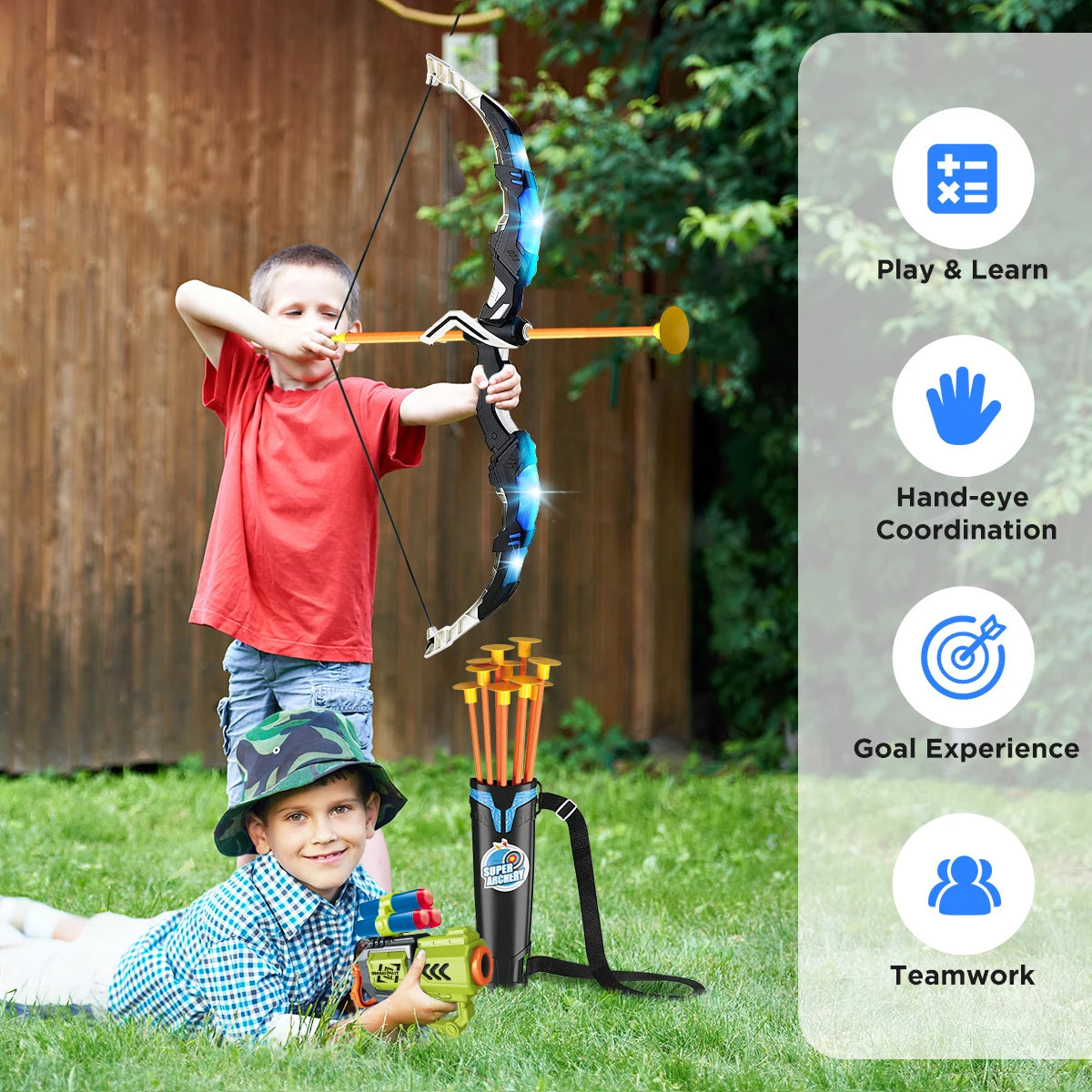 VATOS 2X Bow Arrow Gun Toy For Kids Archery Target Game