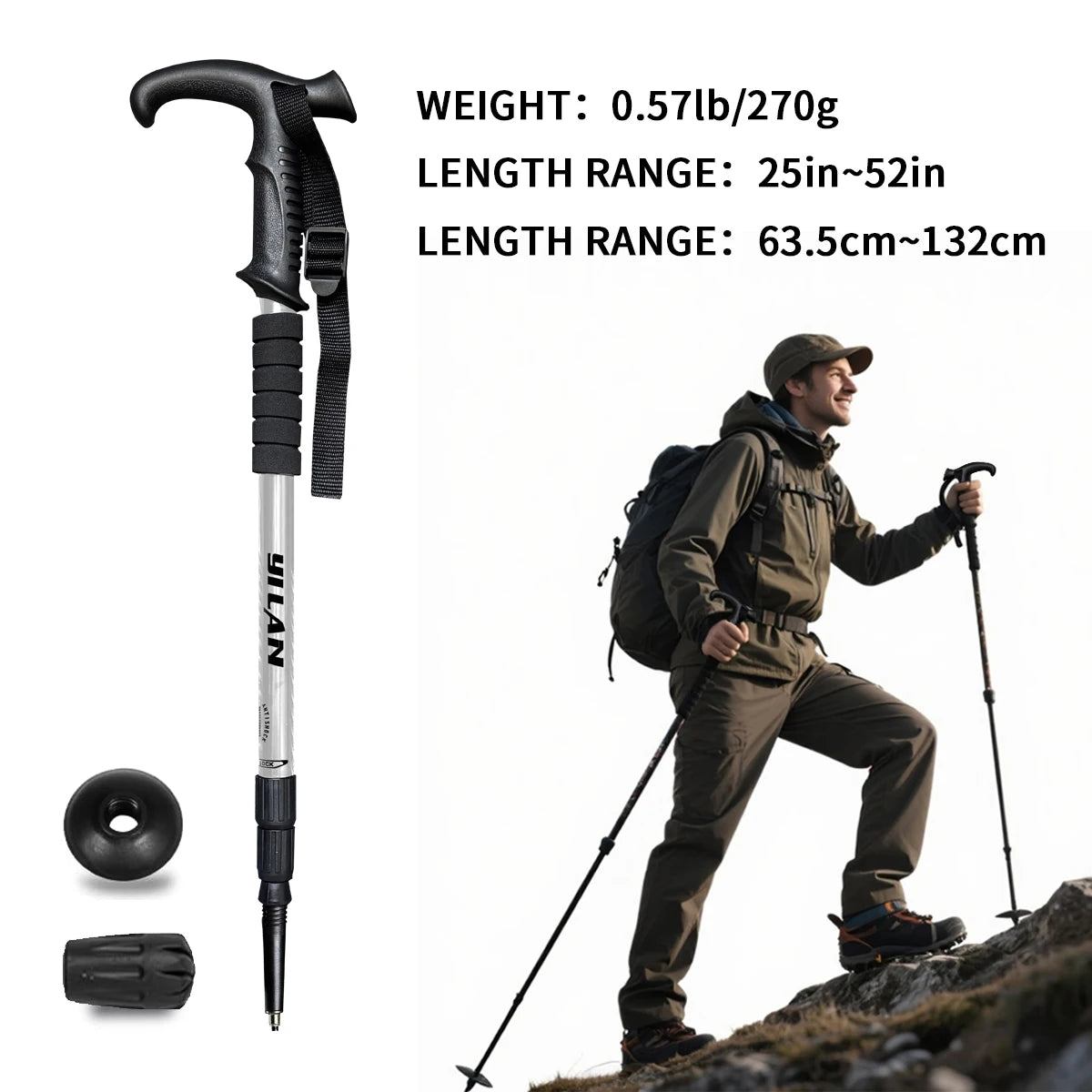 Lightweight Aluminum Trekking Poles With Shock Absorption For Hiking